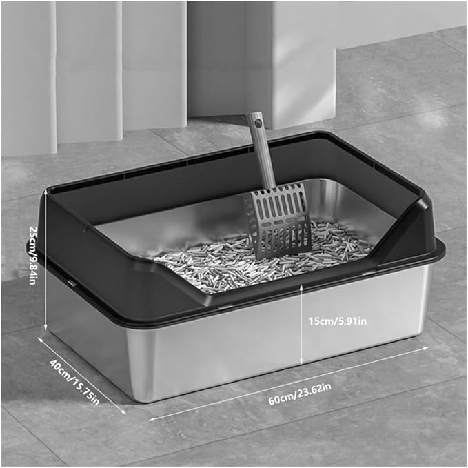 Pet Supplies, Stainless Steel Cat Litter Box for Kittens & Rabbits, Easy Clean Metal Pan(Dark Grey)