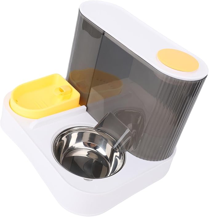 Generic Automatic Pet Feeder Leakproof Freshness Double Bowl Design for Cats Dogs, Food Water Dispenser Set for Home Use (Yellow)