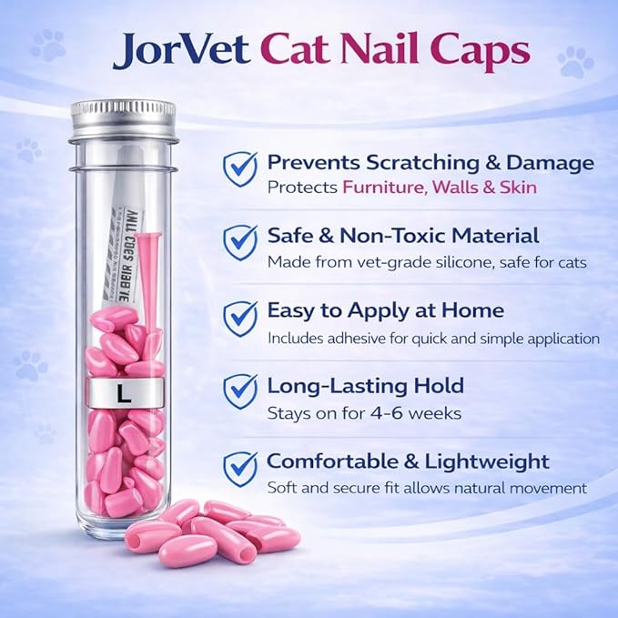 JorVet Cat Nail Caps (100pcs) | Soft Claw Covers for Indoor Cats to Stop Scratching and Protect Furniture | Easy to Apply, Safe, Non-Toxic with Durable and Comfortable Quality | Large | Pink