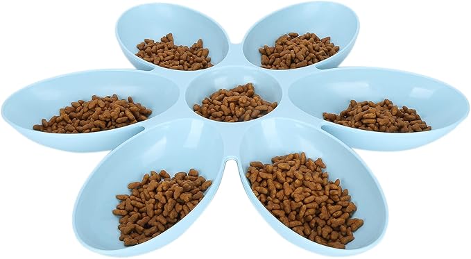 Cat Food Bowl, Plastic Flower Petals Shaped Cat Water Bowls for Feeder, 16.3in Diameter for Cats and Kittens (Blue)