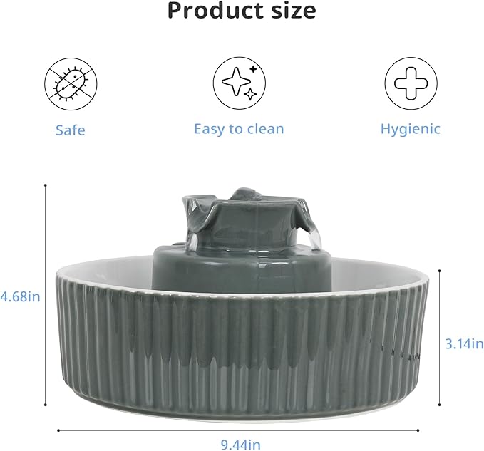 Ceramic Cat Water Fountain, 2.1L/71oz Cupcake Pet Water Fountain for Cats and Dogs, Automatic Pet Drinking Fountain,Double Filtration System, Easy to Clean, 360°Drinking Water(Dark Grey)