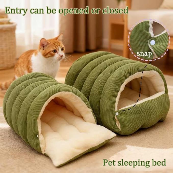 Cozy Monster Cat Bed, Cat Beds for Indoor Cats, Cat Cave Bed Cat Tent with Removable Cushion, Warm Cave Nest Sleeping Bed Puppy House for Cats Small Dogs, Anti-Anxiety Cuddler Beds(Green,L)