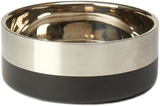 PetRageous 18440 Catalina Stainless-Steel Double Walled Dog Bowl 5.9-Inch Width and 2.44-Inch Height 3-Cups Capacity, Black