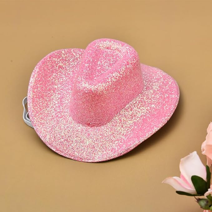 Glitter Cowboy Hats for Dogs Cats Pet Cowgirl Cowboy Accessories for Pet Dog Cat Pink Dog Cowboy Hat for Girl Boy Cowboy Cowgirl Dog Costume for Birthday Christmas Hat for Pet Dog Cat Cowboy Hat Pink