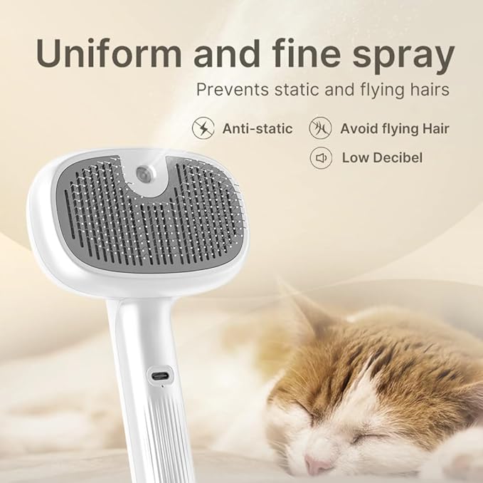 2-Piece Pet Grooming Set - 3-in-1 Self-Cleaning Steam Brush & Deshedding Glove for Dogs & Cats - Cool Mist Grooming Brush for Shedding, Massage & Cleaning