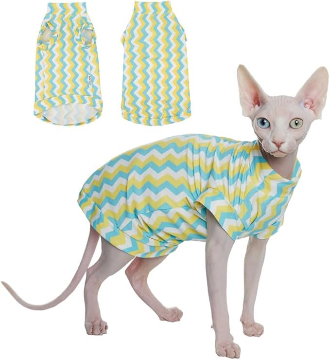Sphynx Cat Cooling Shirt for Summer, Quick Dry Shirt Breathable UPF 50+ Shirt for Cats & Small Dogs Apparel, Summer Vest for Cats (Waves, Medium(3.5-5.5lbs))