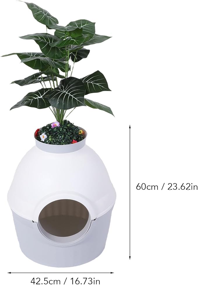 Hidden Litter Box Plant Enclosure, Extra Large Splash Proof Cat Litter Box Enclosed Semi Enclosed Structure Decorative Hidden Pet Bathroom with Plastic Plant & Scoop