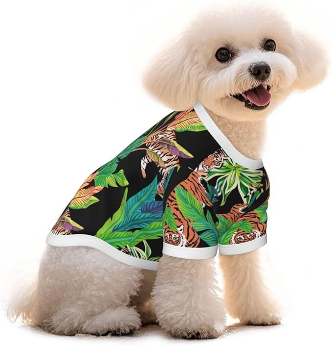 Ferocious Tiger Tropical Jungle Black Dog Shirt Pet Cotton T-Shirt Soft Breathable Dog Clothes Stretchy Puppy Outfit Doggy Tank Top Funny Outdoor Apparel for Small Medium Dogs Cats Red Medium