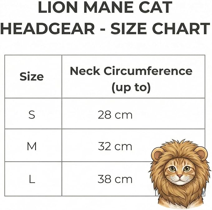 Adjustable Lion Mane Wig Pet Costume for Cats, Soft Halloween Cat Clothing with Secure Fit, Comfortable Polyester Feline Apparel for Parties, Fun Photo Sessions with Adorable Cat Costumes (Size M)