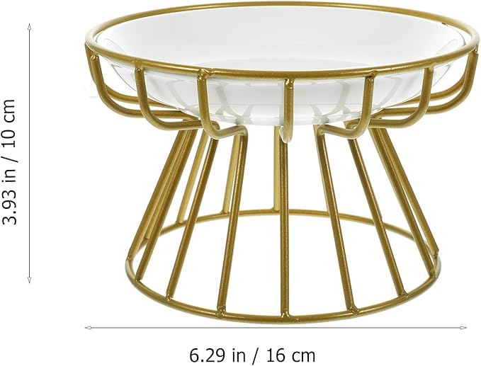 Garneck Elevated Cat Food Bowl with Ceramic Whisker-Friendly Dish and Gold Metal Stand, Anti-Vomiting Raised Pet Feeder for Cats, Compact Feeding and Watering Bowl for Indoor Use