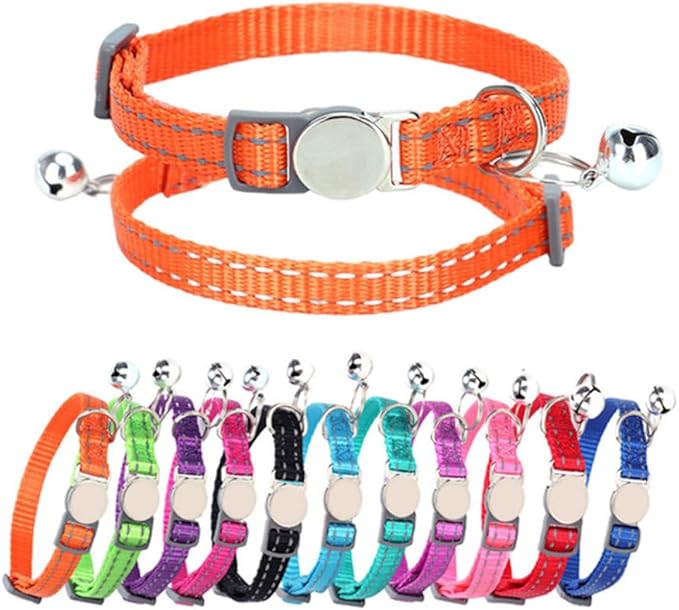 Light Blue Cat Collar with Bell, Reflective Soft Nylon Breakaway Snap Kitten Collar with Bells, Tiny Pet Collars for Xs Small Dogs, Neck 7-11 Inch