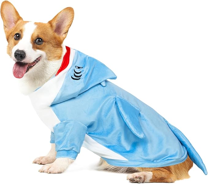 NACOCO Halloween Shark Dog Costume - Pet Christmas New Year Hoodie Warm Party Coat Outfit for Small and Medium Cat Dog Clothes(Blue Shark,M)