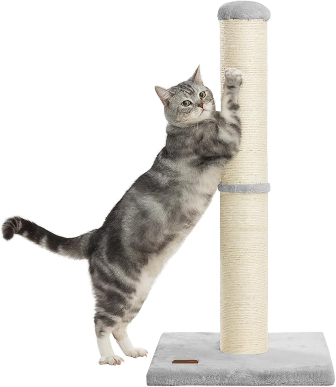Karolpar 34inch Cat Scratching Post with Natural Sisal Rope 4.3Inch Large Diameter Scratcher Post Tree for Indoor Cats Grey