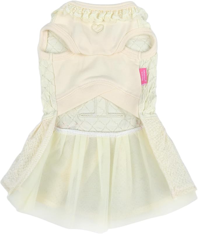 Pinkaholic New York Majesty Dog One-Piece Dress Trendy Fashionable Cute Elegant Dog Apparel for Small Dogs, Ivory, Small