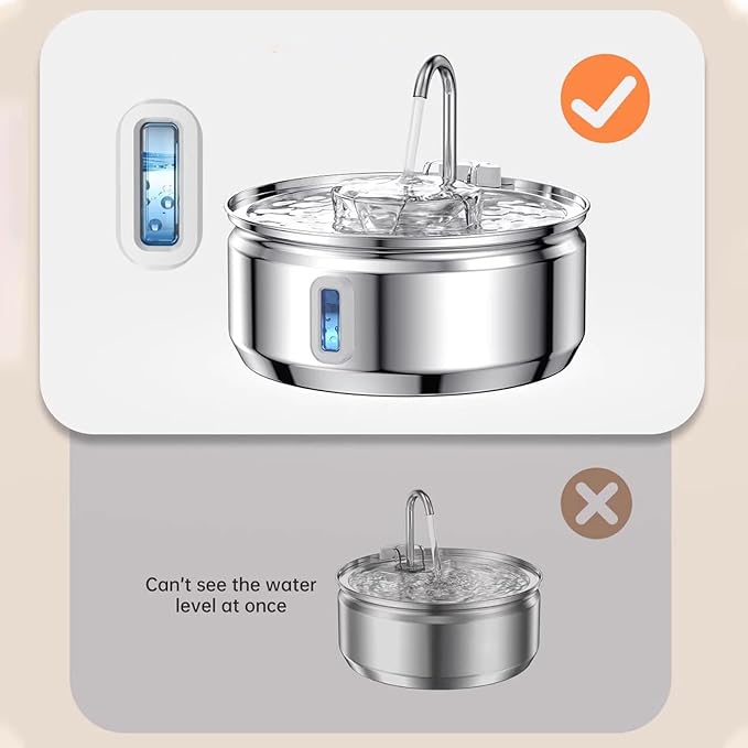 3.2L Dog Water Dispenser, Stainless Steel Cat Water Fountain Pet Drinking Dispenser Quiet Dog Drinking Waterer with Automatic Circulation Cat Feeding Watering Machine for Cats Dogs