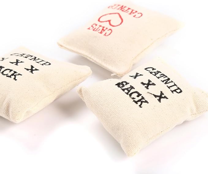 WOONEKY 10Pcs Catnip Canvas Cat Sachets Stuffed with Cotton, Style Khaki, Interactive Pet Supplies for Indoor Cats and Kittens