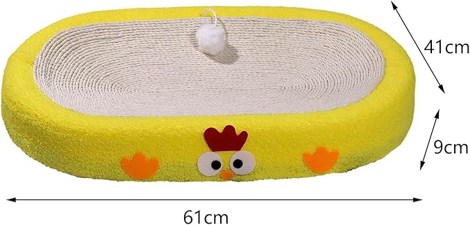 Cat Scratch Pad Bowl Nest Corrugated Cat Lounge Comfortable Claw with Interaction Ball Toy Furniture Protector, Yellow Oval