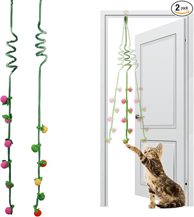 Durable Cat Toys with Catnip, Self-Play Hanging Kicker Toy for Indoor Cats, Interactive Window/Door Mount Design with Bell & Spring for Kittens and Adult Cats (Red&Green&Yellow)