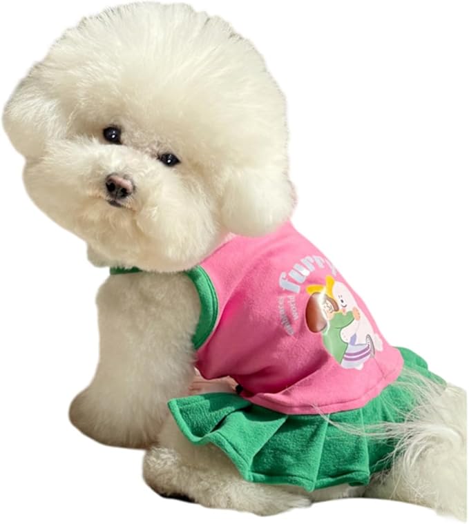 Pet Camisole Skirt Outfit for Small Dogs & Cats - Cute Spring Summer Printed Tank Top and Dress, Breathable Cat & Dog Clothing