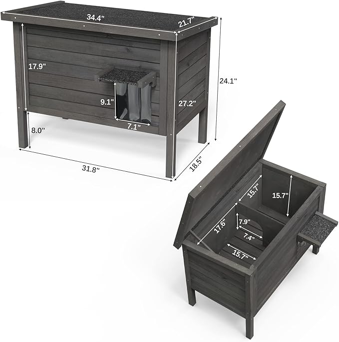 GDLF Outdoor Cat House Feral Cat Enclosure 100% Insulated All-Round Foam Weatherproof Solid Wood Large Size for Multiple Felines 34.5" L*21.5" W*27.2" H