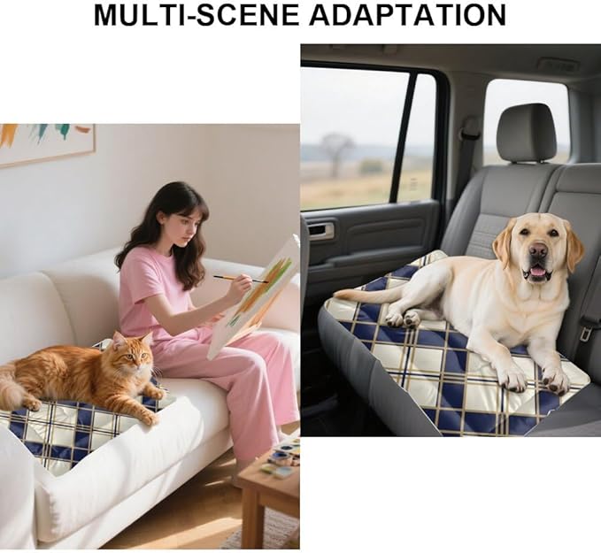 Beige Blue Plaid Mat for Dogs Non Slip Bottom Dog Bed Chew Proof Cozy Soft Dog Bed Mat for Couches Furniture Covers Pets Printed Pad Gift Premium Pet 36× 24 Inch Indoor Outdoor