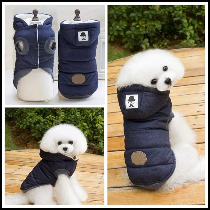 Dog Coat Rdc Pet Hoodie Cold Weather Coats Warm Dog Apparel Winter Thick Clothes Dog Cozy Jacket for Small Dog Medium Cat (L, Blue)