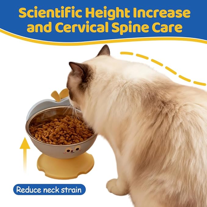 Elevated Cat Dog Bowl Apple Shape, Non Slip Pet Feeder with Stainless Steel Inner, Anti Vomiting Neck Protection for Small Medium Pets