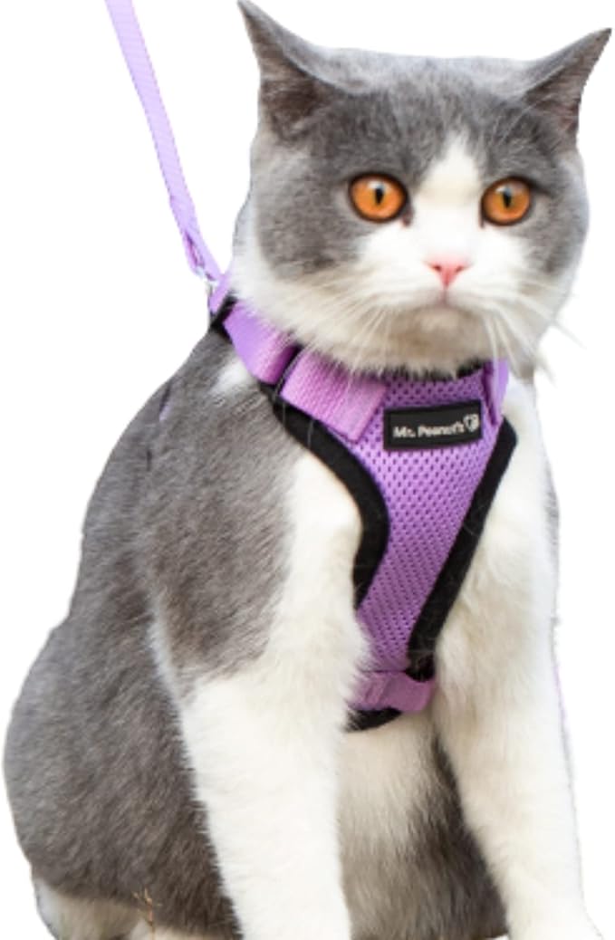 Mr. Peanut's PurrTrek Reflective Cat Harness with Matching Leash (Small, Lilac)