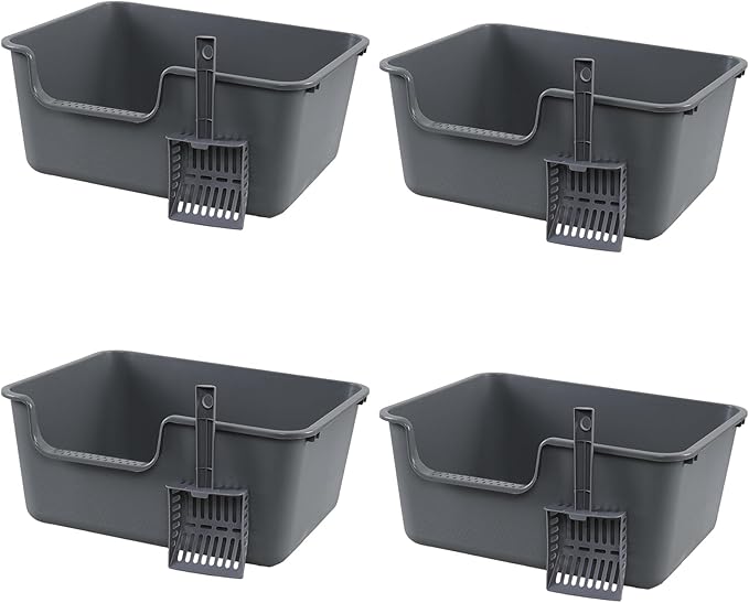 4 Packs Litter Boxes with High Sides, 19.6" Lx15.35 Wx8.6 H Multi Cat Litter Pan for Kitty, Litter Box for Big Cats, Anti-Splashing, Easy to Clean (Grey)