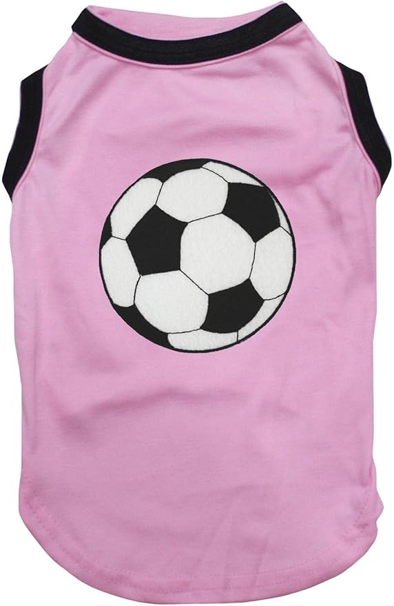 Petitebella Soccer Dog Shirt - Sporty Puppy T-Shirt with Soccer Ball, Breathable Soft Cotton Pet Clothes for Small Dogs Cats, Lightweight Summer Vest Apparel for Game Day Training (Pink, Small)