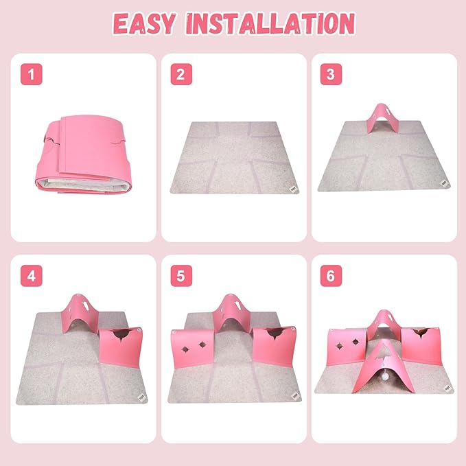 35.4" Large Interactive Felt Cat Activity Play Mat – Ripple Style Hide & Seek Tunnel with Hanging Ball, Foldable Snuffle Mat for Indoor Cats, Kittens, Rabbits, Small Pets, Pink