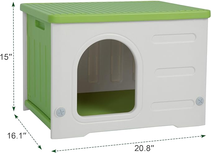 Plastic Cat House Outdoor & Indoor, Feral Cat Houses Waterproof Outdoor Cat House for Feral Cats, Outside Cat Shelter for Small Pet, Assemble and Clean Easily-Green