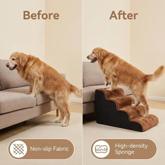 Dog Stairs for Small Dogs，35D Pet Stairs Steps 15” H with Durable Non-Slip Waterproof Fabric Cover, Slope Stairs to Bed for Small Dogs and Cats or Pets Joints, 3 Step Dog Ramp for Couch and Bed