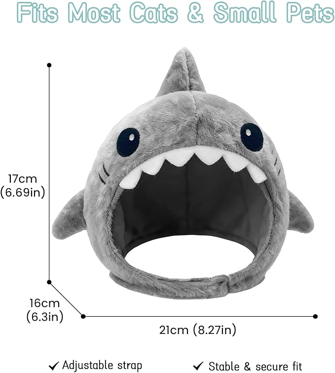 Shark Cat Hat Costume, Winter Hat for Cats & Small Dogs, Cute Pet Dog Cap Costume Gear for Kitten & Puppy Bonnet (1)
