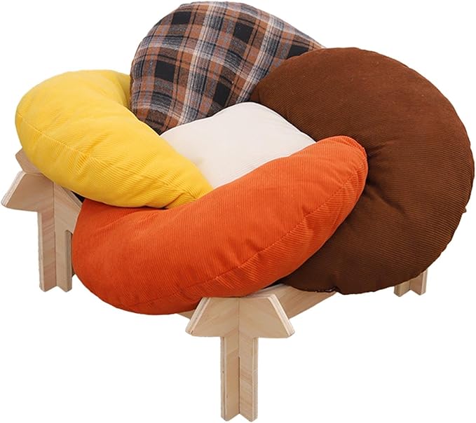 Elevated Bed Featuring Raised Cat Chair Dog Nesting Bed Indoor Furniture Removable Cushion Stable Solid Wood for Small Dog Kitten Suitable