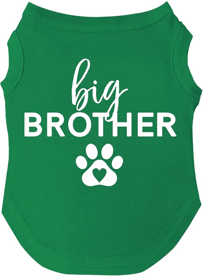 Big Brother with Paw Dog Tee Shirt | Sleeveless | Sizes for Puppies, Toys and Large Breeds (Green, Large 87)