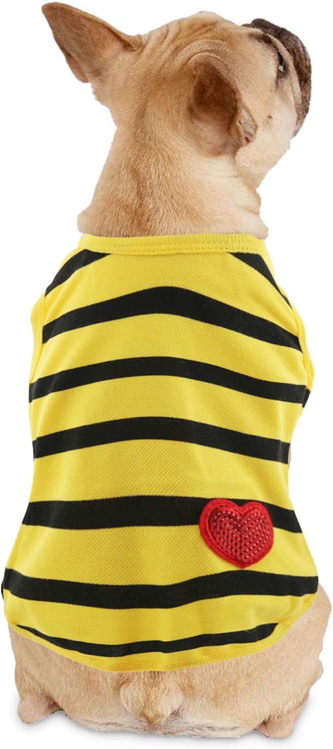 Pet Dog Striped T-Shirt Dogs Cats Cotton Vest Spring Summer Pet Apparel Tee Shirt Suitable for Small Medium Large Pets French Bulldog Bichon Clothes, Yellow, Medium