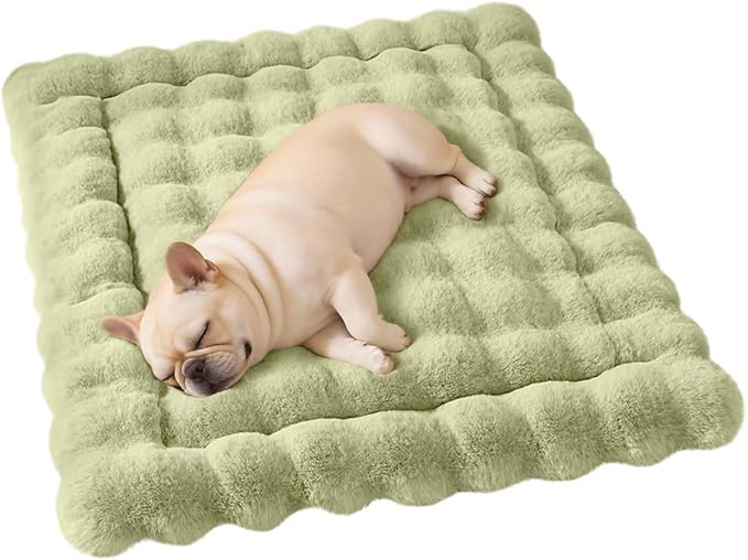 SOMAHE Cat & Dog Bed Mat, Soft Plush Faux Fur Kneading Pet Bed for 2 Cats or Small Dogs, Machine Washable Cat Sleeping Pad, Non-Slip Fluffy Pet Rug for Indoor Cats Kittens & Small Dogs, 27x20 In Green