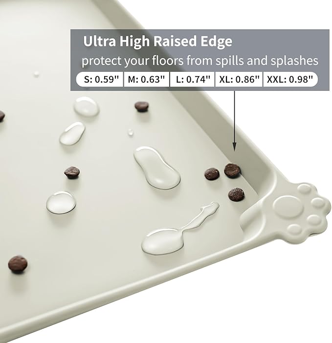 Reopet Waterproof Pet Feeding Mat, Non-Slip Silicone Placemats for Dog Cat Food and Water Bowl, High Raised Edges to Prevent Spills and Protect Floors
