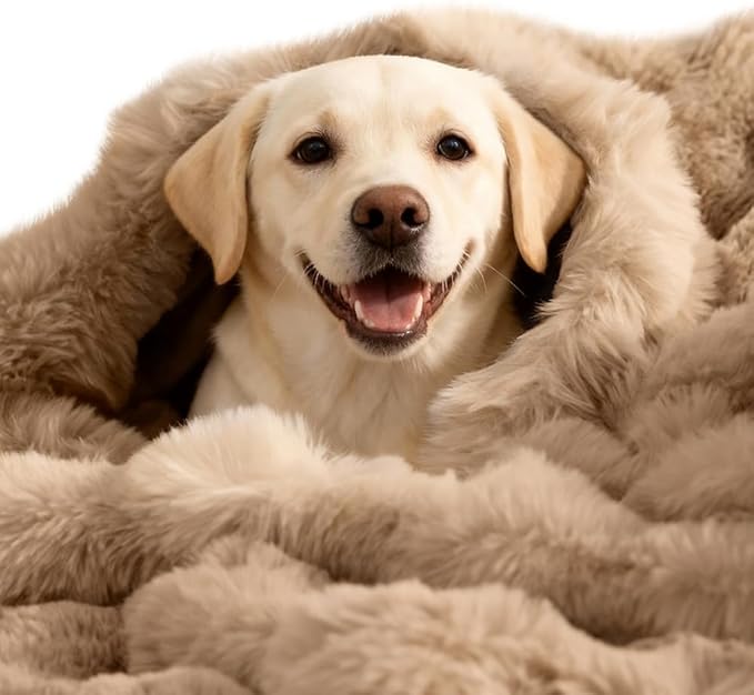SOMAHE Dog Blanket, Reversible Sherpa & Bubble Fleece Pet Throw, Ultra-Soft Plush for Medium Dogs, Machine Washable, Anti-Static, Warm & Cozy, 39"×31" Inch Coffee