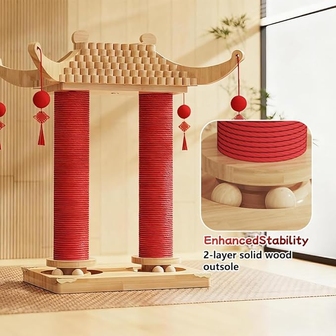 Premium Natural Hemp Double Pagoda Cat Scratcher, Durable Scratching Post for Indoor Cats, Stable Climbing Pole, Furniture Protector, Cat and Kitten Play Tower and Activity Center