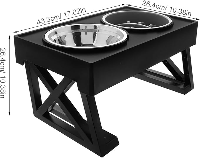 SUPVOX Elevated Stainless Steel Cat Food and Slow Feed Dog Bowl Set with Adjustable Stand for Small Pets Feeding and Watering