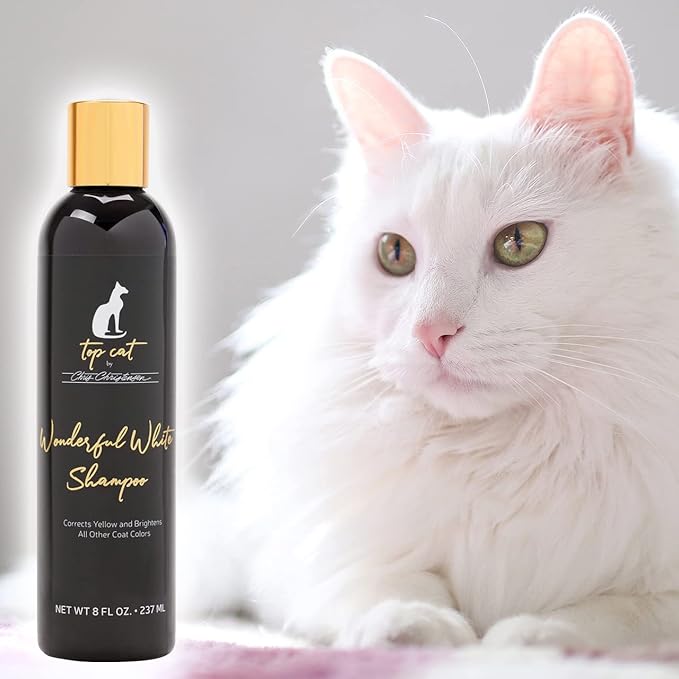 Chris Christensen Top Cat Wonderful White Shampoo for Cats, Groom Like a Professional, Corrects Yellow, Brightens All Coat Colors, Made in USA, 32 oz