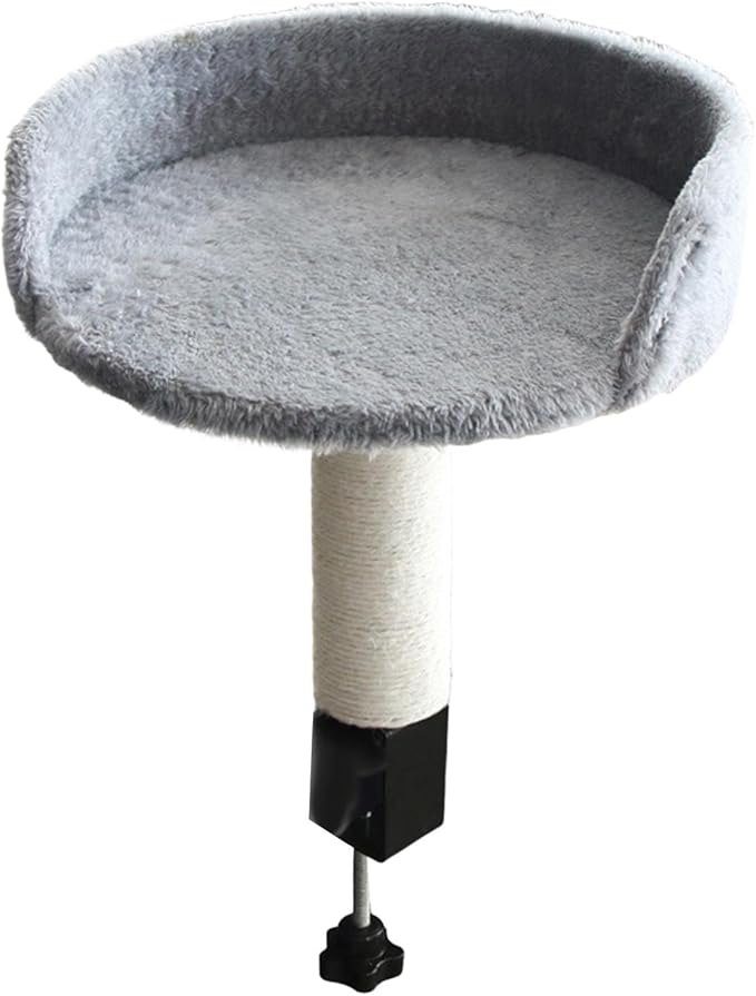 Desktop Cat Bed Round Hammock Elevated Perch for Indoor Cats Soft Stable Easy Assembly Kitten Furniture- Gray