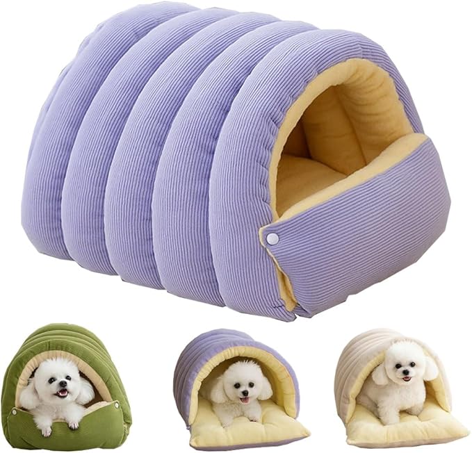 Removable and Washable Winter Closed-Off Cat Bed, Warm Cat Bed for Winter, Cotton Soft Pet Nest for Cats, Warm Cave Nest Sleeping Puppy for Cats & Small Dogs (Purple, Small)