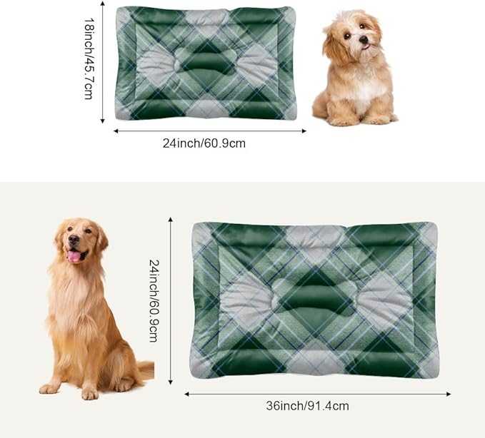 Green Navy Plaid Dog Beds Non Slip Bottom Washable Cat Beds Cozy Soft Backseat Dog Bed Mat Pet Friendly Furniture Printed Cat Bed Pad Gift Personalized 24× 18 Inch Indoor Outdoor