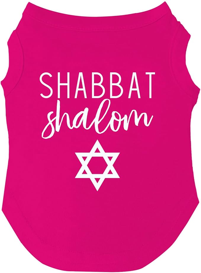 Shabbat Shalom Dog Tee Shirt | Sleeveless | Sizes for Puppies, Toys and Large Breeds (Hot Pink, 5X-Large 75)