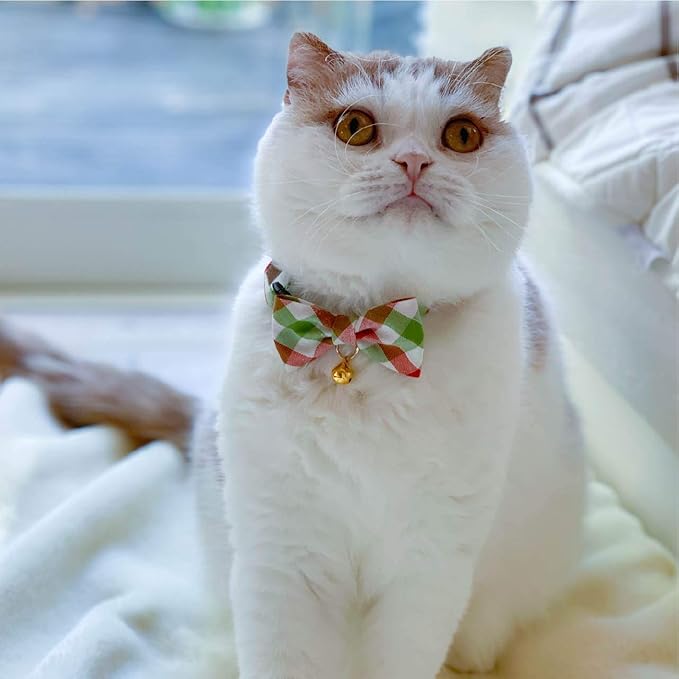 Purrfect Picnic Bow Tie Cat Collar (Red) with Bell Safety Breakaway Soft Lightweight for Cats Kitty Kitten Japanese Stylish Pattern, No.1 Seller in Japan