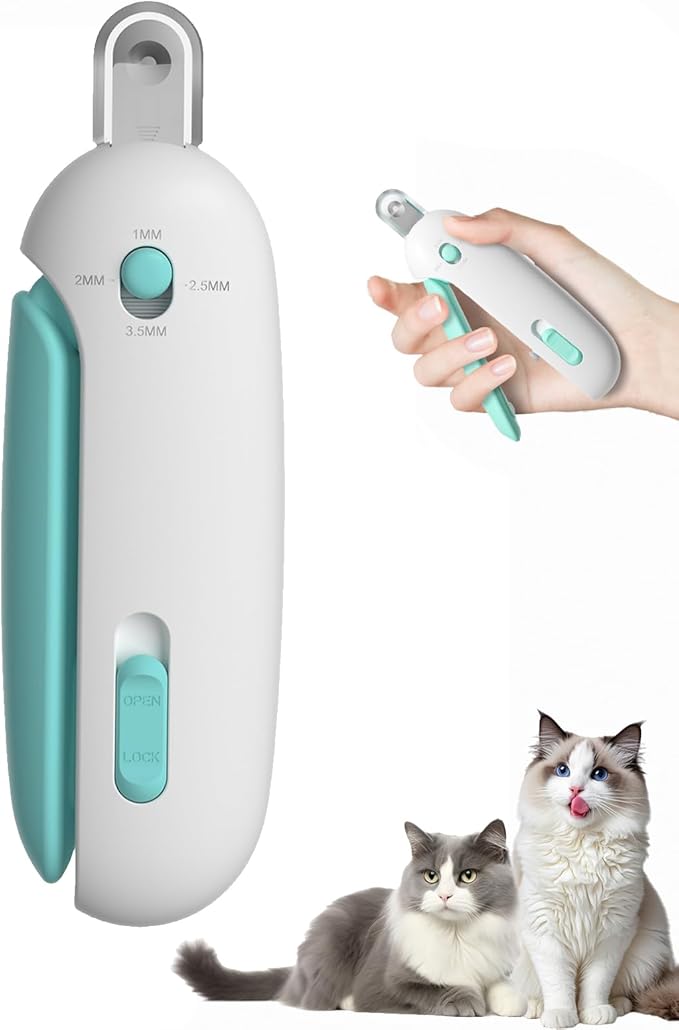 Cat Nail Clipper, Adjustable 3 Size Trimming Hole & Hidden Nail File, for Kittens & Indoor Cats, Anti-Splash Claw Cutter (Blue)