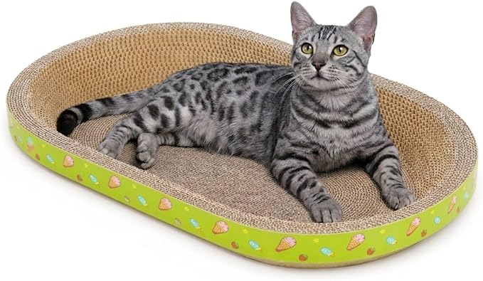 Cardboard Cat Scratcher Bed, Large Oval Scratch Pad for Indoor Cats, Durable High-Density Corrugated Scratcher Couch, Furniture Protector, 18.9" Lx12.6 Wx3.1 H